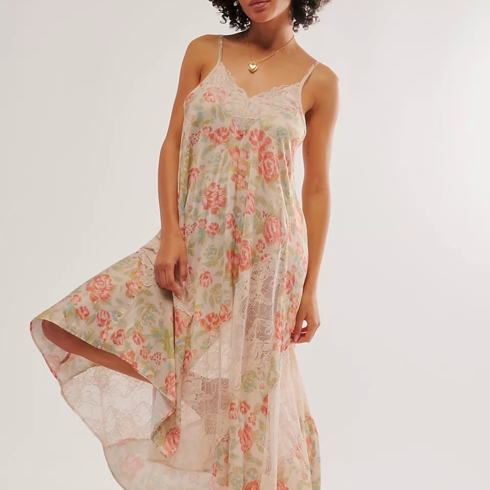 Free People Pink and Cream Floral High Low Dress